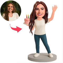 Woman Holding Birthday Cake Custom Bobbleheads