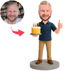 Man Holding Birthday Cake Custom Bobbleheads