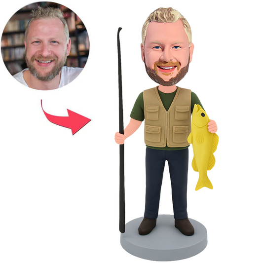 Man Holding Big Golden Fish Custom Bobbleheads
