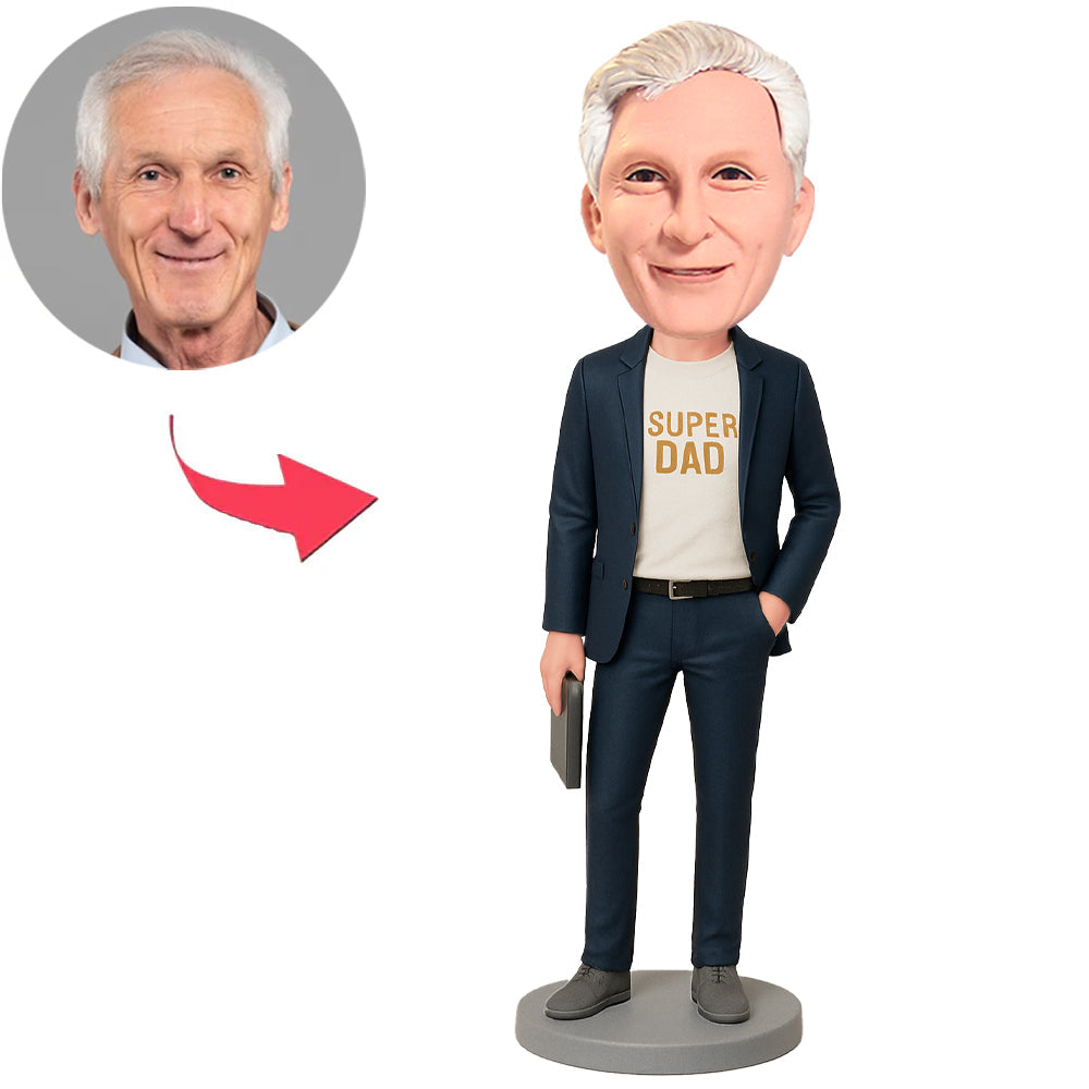 Super Dad Holding Tablet Custom Bobbleheads