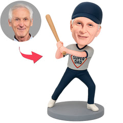 Super Dad Plays Baseball Custom Bobbleheads