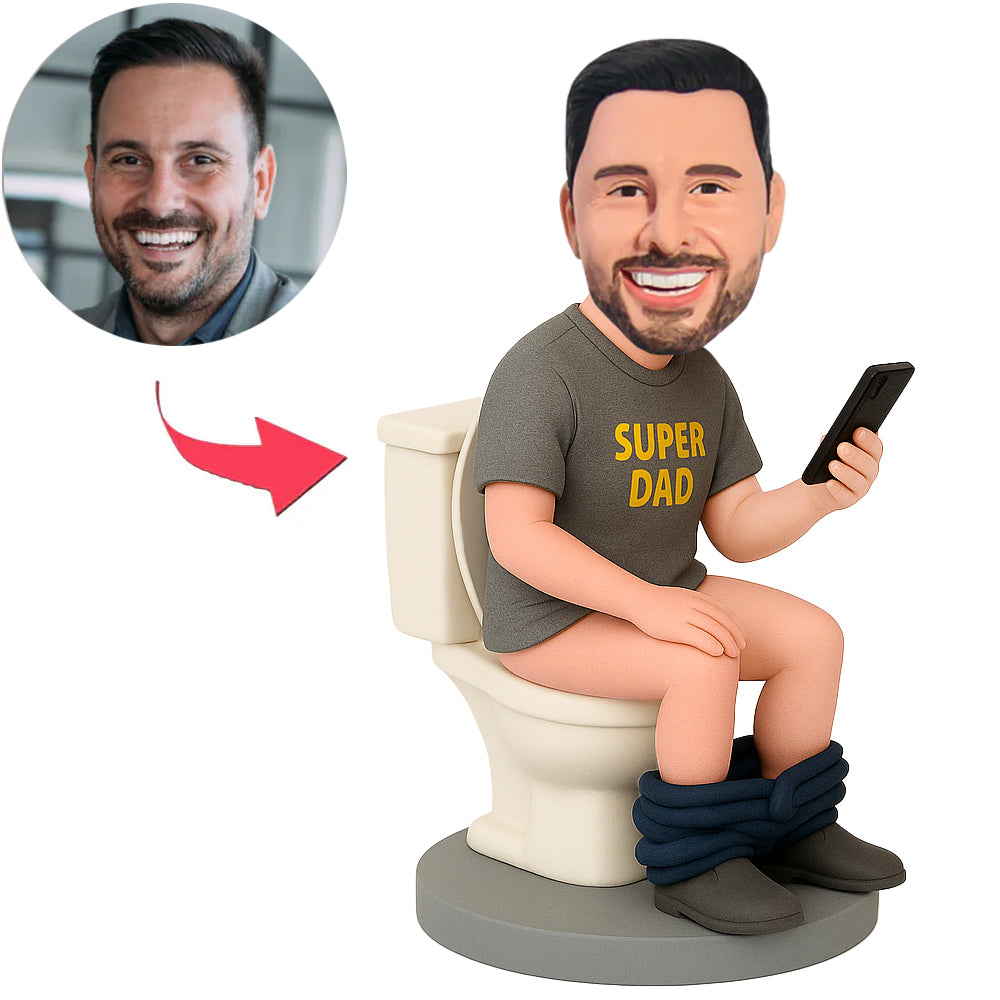 Super Dad Sit on Toilet with Phone Custom Bobbleheads