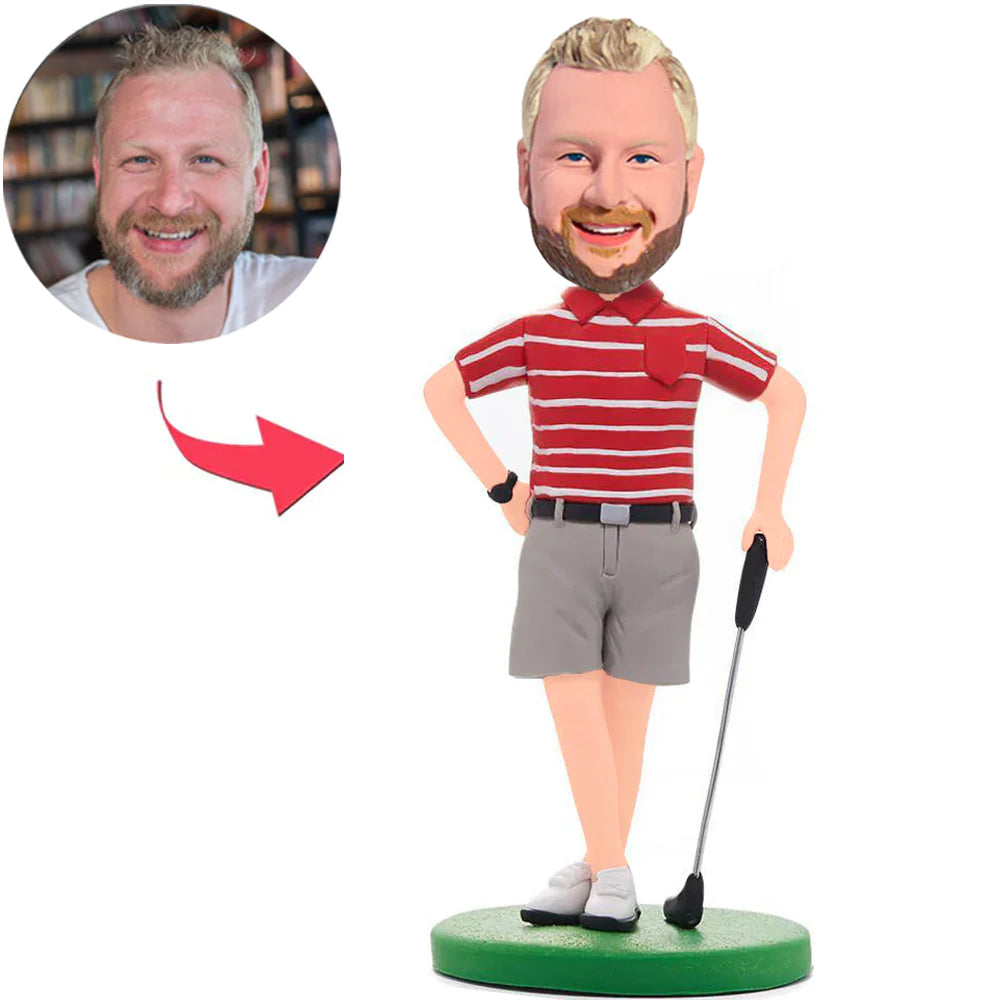 Golfer Posing in Red Shirt Custom Bobbleheads