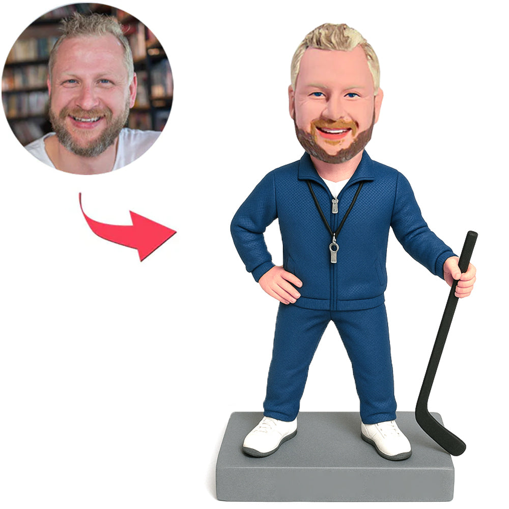 Hockey Coach in Dark Blue Suit Custom Bobbleheads