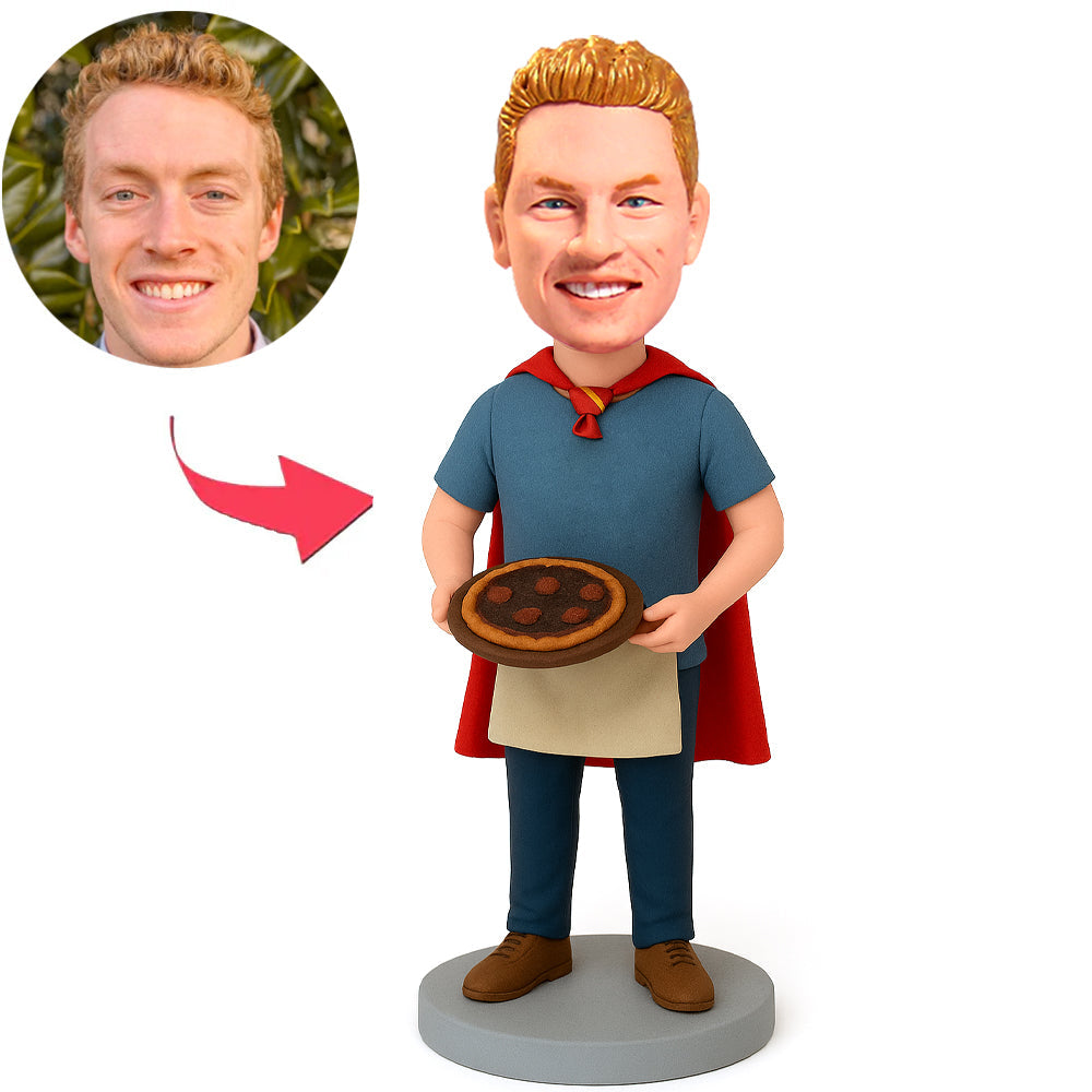 Man Holding Pizza in Cloak Custom Bobbleheads