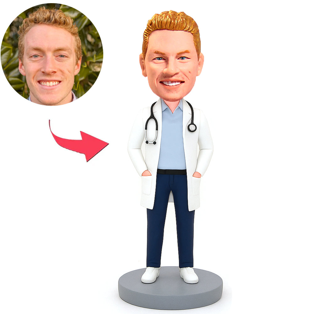 Male Doctor with Hands in Pockets Custom Bobbleheads