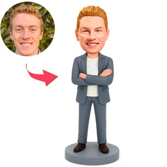 Businessman in Gray Suit Custom Bobbleheads