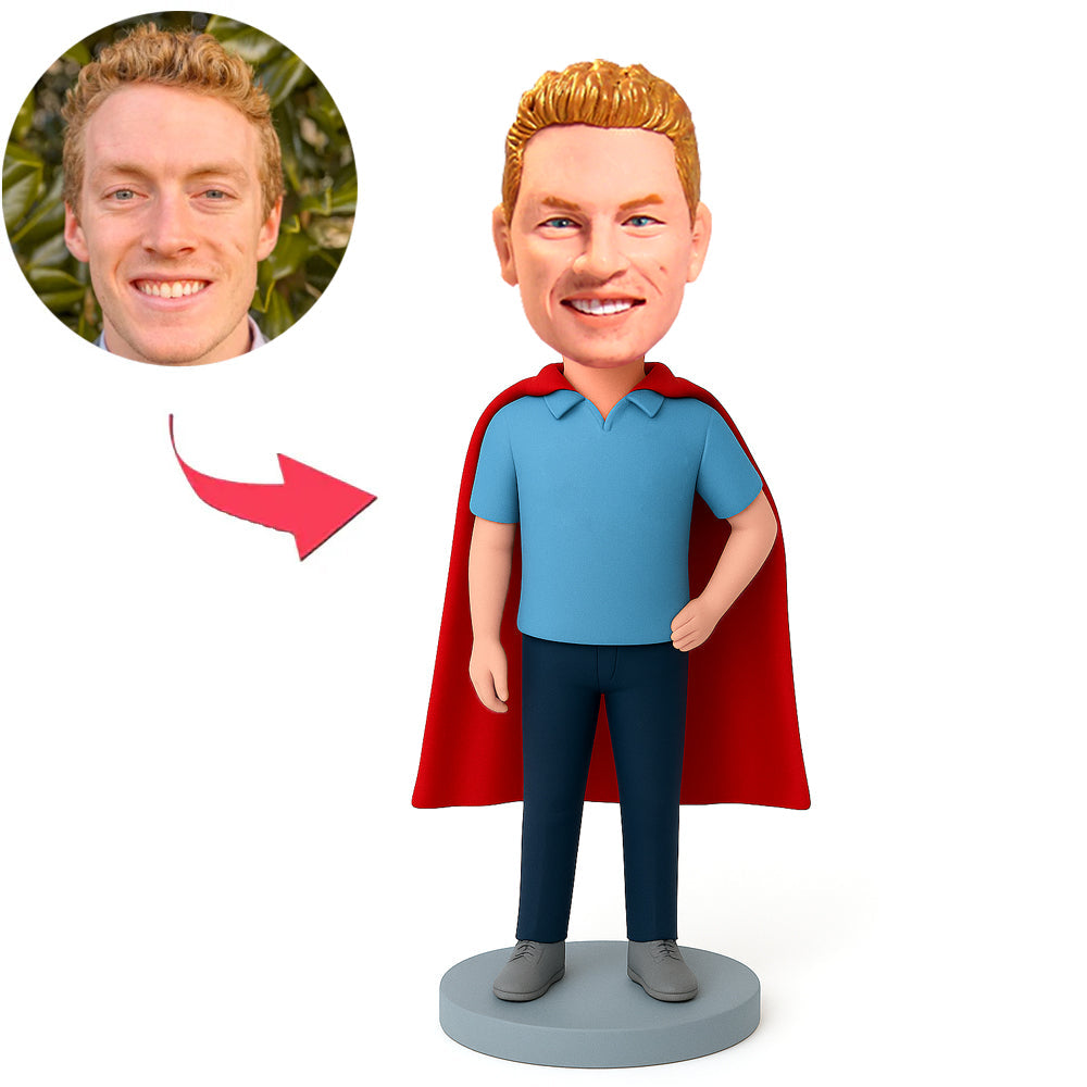 Man in Blue Shirt with Cloak Custom Bobbleheads
