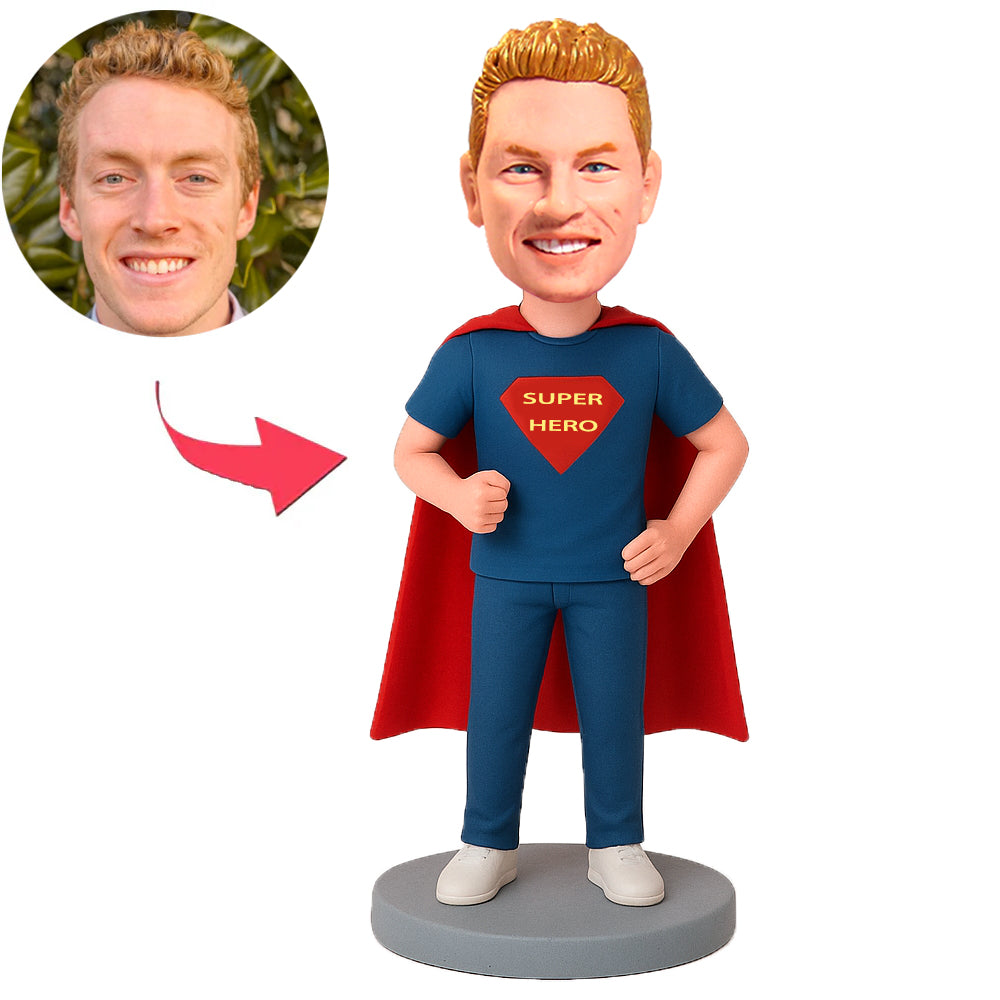 Superhero Casual Man with Cape Custom Bobbleheads