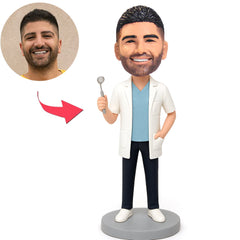 Dentist Holding Dental Mirror Custom Bobbleheads