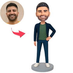 Cool Business Man in Dark Blue Suit Custom Bobbleheads