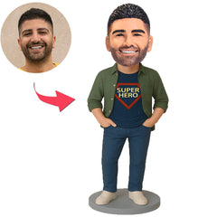 Superhero Casual Man Wearing Green Jacket Custom Bobblehead
