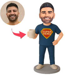 Superhero Casual Man Holding Cup Custom Bobbleheads