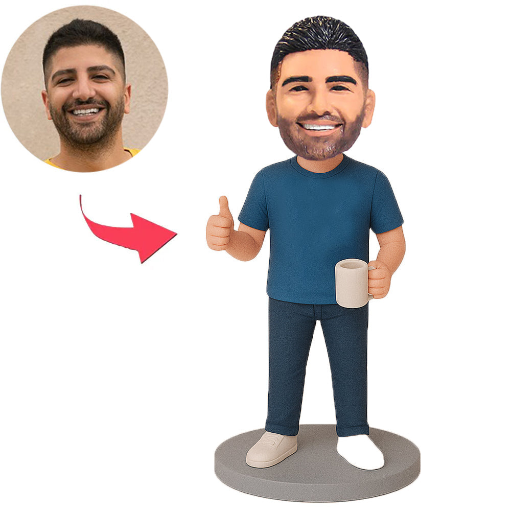 Man in Blue Shirt Thumbs Up Custom Bobbleheads
