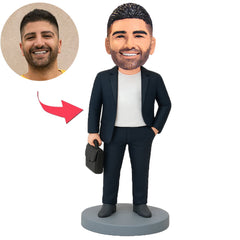 Black Suit Business Man Carrying Bag Custom Bobbleheads