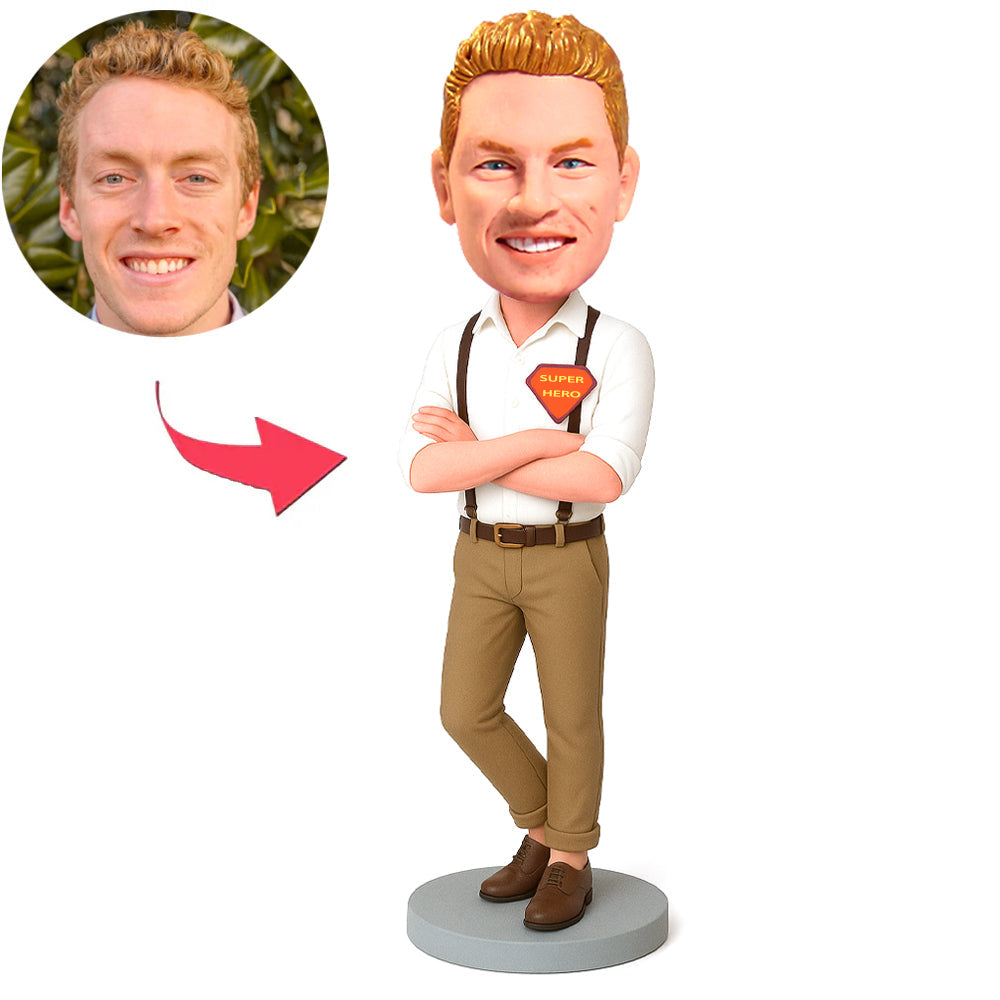 Superhero Brown Overalls Man Custom Bobbleheads