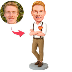 Superhero Brown Overalls Man Custom Bobbleheads