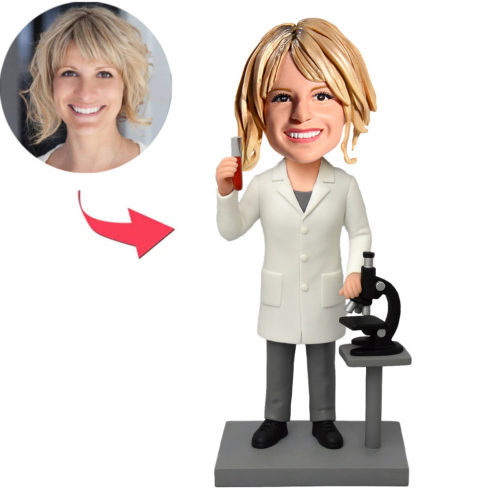 Female Biologist with Microscope Custom Bobbleheads