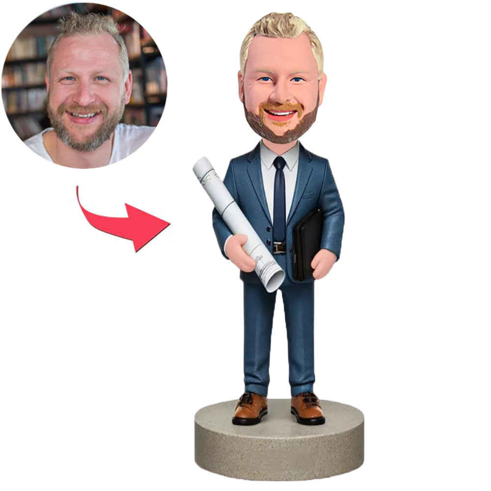 Engineer Holding Blueprints Custom Bobbleheads