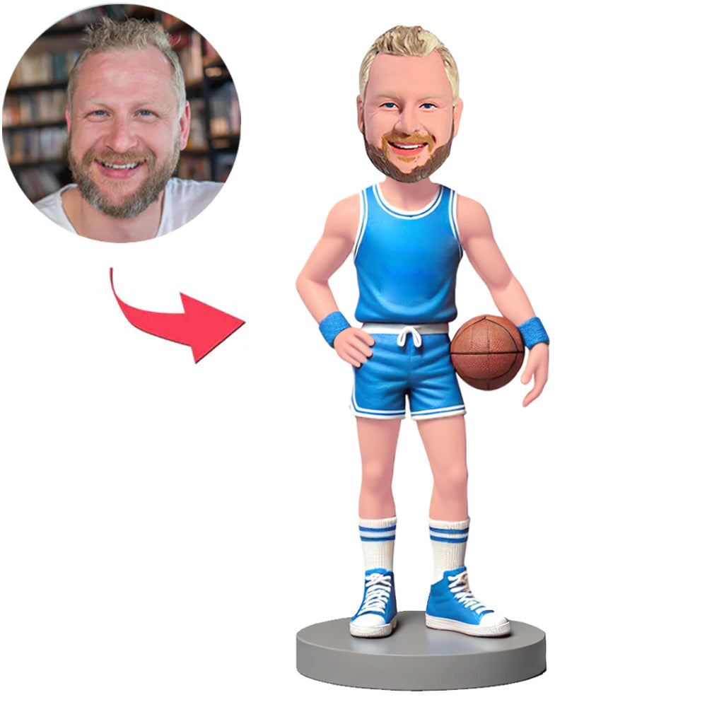 Man in Blue Basketball Jersey Custom Bobbleheads