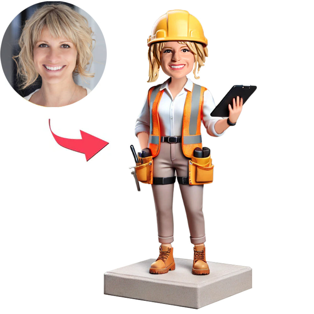 Female Engineer Holding Project Plan Custom Bobbleheads