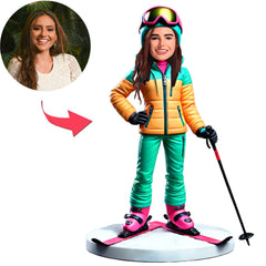 Female Skier with Hands on Waist Custom Bobbleheads