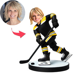 Black Suit Female Hockey Player Custom Bobbleheads