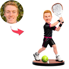Black Sportswear Male Tennis Player Custom Bobbleheads