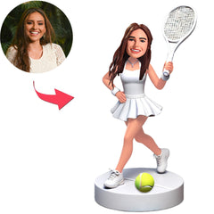 White Suit Sexy Female Tennis Player Custom Bobbleheads