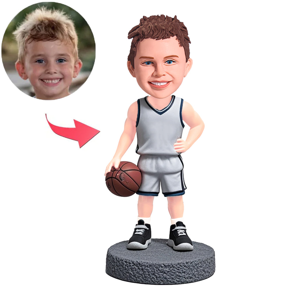 Kid Basketball Player in Grey Suit Custom Bobbleheads