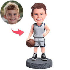 Boy in Gray Basketball Uniform Custom Bobbleheads