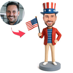 Man in Red Jacket Holding American Flag Custom Bobbleheads