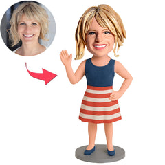 Woman Wearing American Flag Dress Custom Bobbleheads