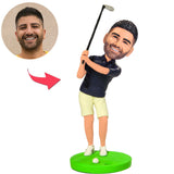 Glof Player With Golf Hole Base Custom Bobbleheads Add Text