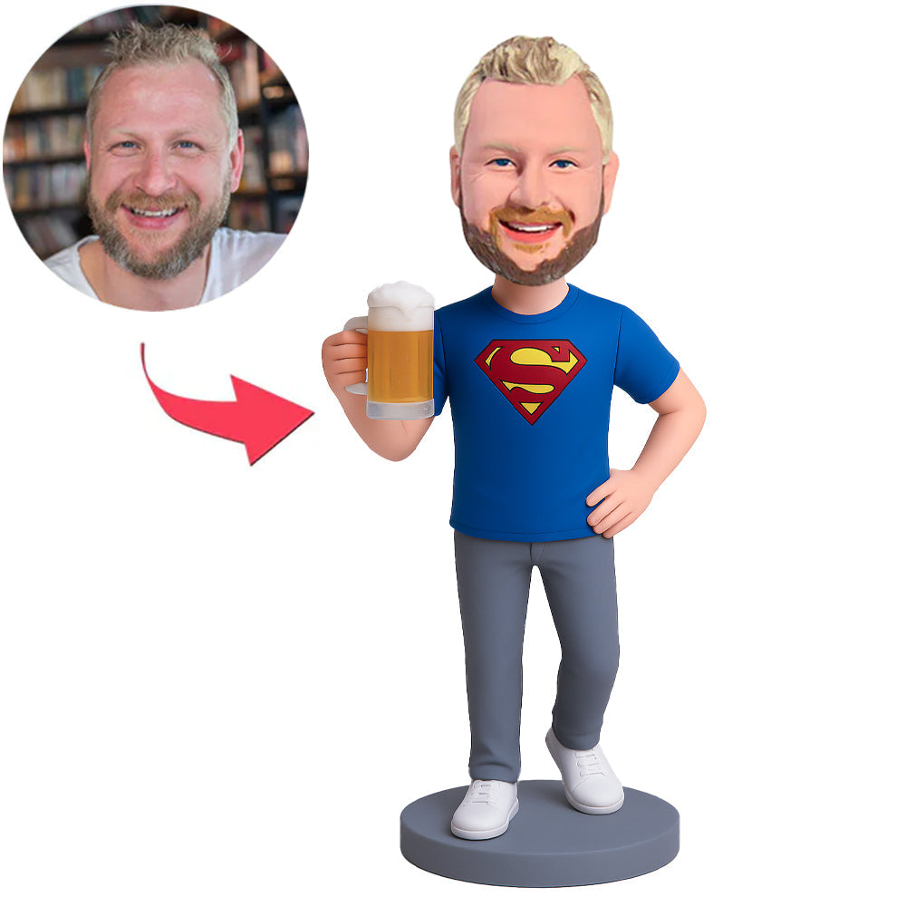 Super Casual Man with Beer Mug Custom Bobbleheads