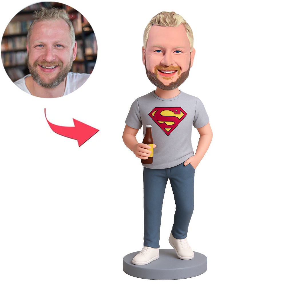 Super Casual Man with Beer Bottle Custom Bobbleheads