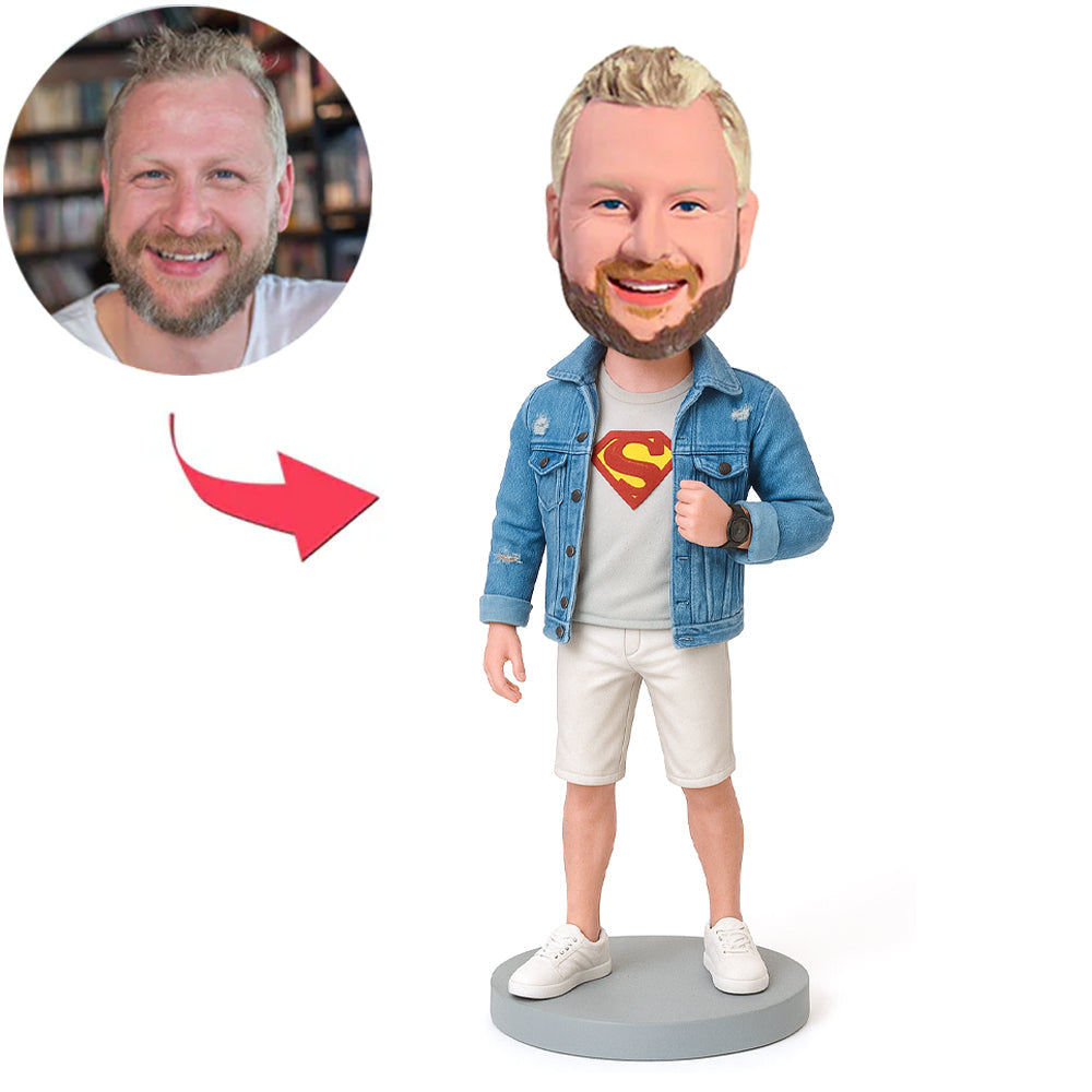 Superhero in Light Blue Jacket Custom Bobbleheads