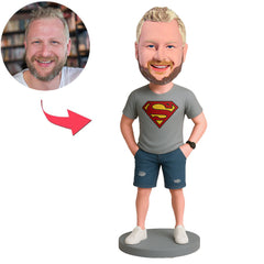 Superhero in Grey Short Sleeves Custom Bobbleheads