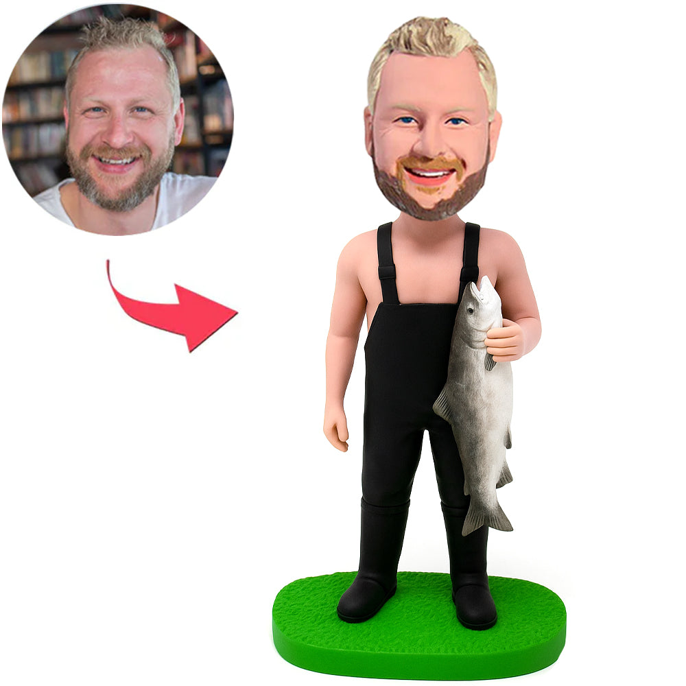 Man Wearing Fishing Jumpsuit Custom Bobbleheads