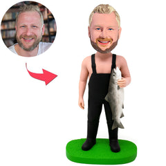 Man Wearing Fishing Jumpsuit Custom Bobbleheads