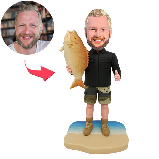 Thumbs Up Man Holding Big Fish Custom Bobbleheads