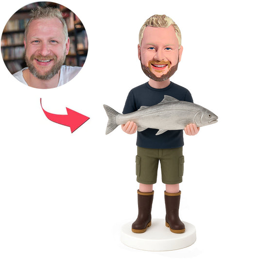 Casual Man Holding Big Fish Custom Bobbleheads