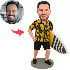 Man in Hawaiian Shirt Holding Surfboard Custom Bobbleheads