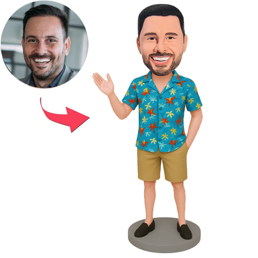 Man Wearing Blue Hawaiian Shirt Custom Bobbleheads