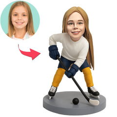 Little Girl Playing Ice Hockey Custom Bobbleheads
