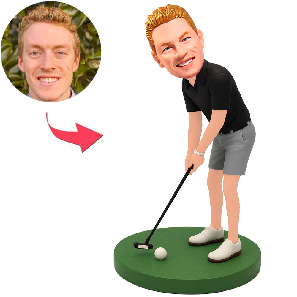 Golfer in Black Short Sleeve Custom Bobbleheads