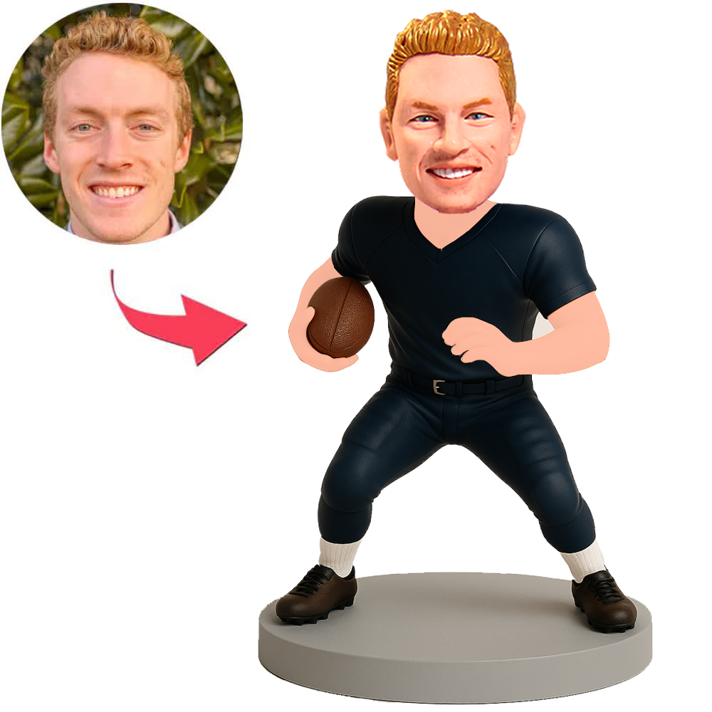 Rugby Player in Black Jersey Custom Bobbleheads