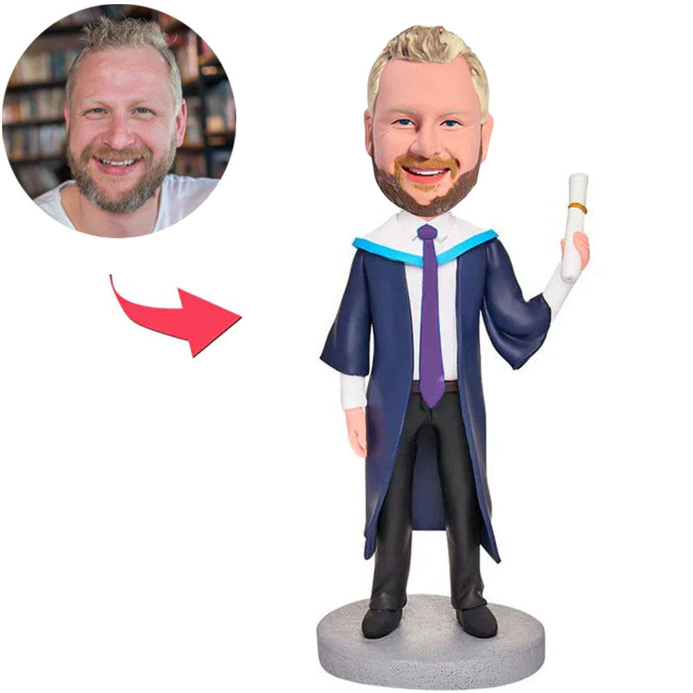 Blue Graduation Gown Man Custom Bobbleheads