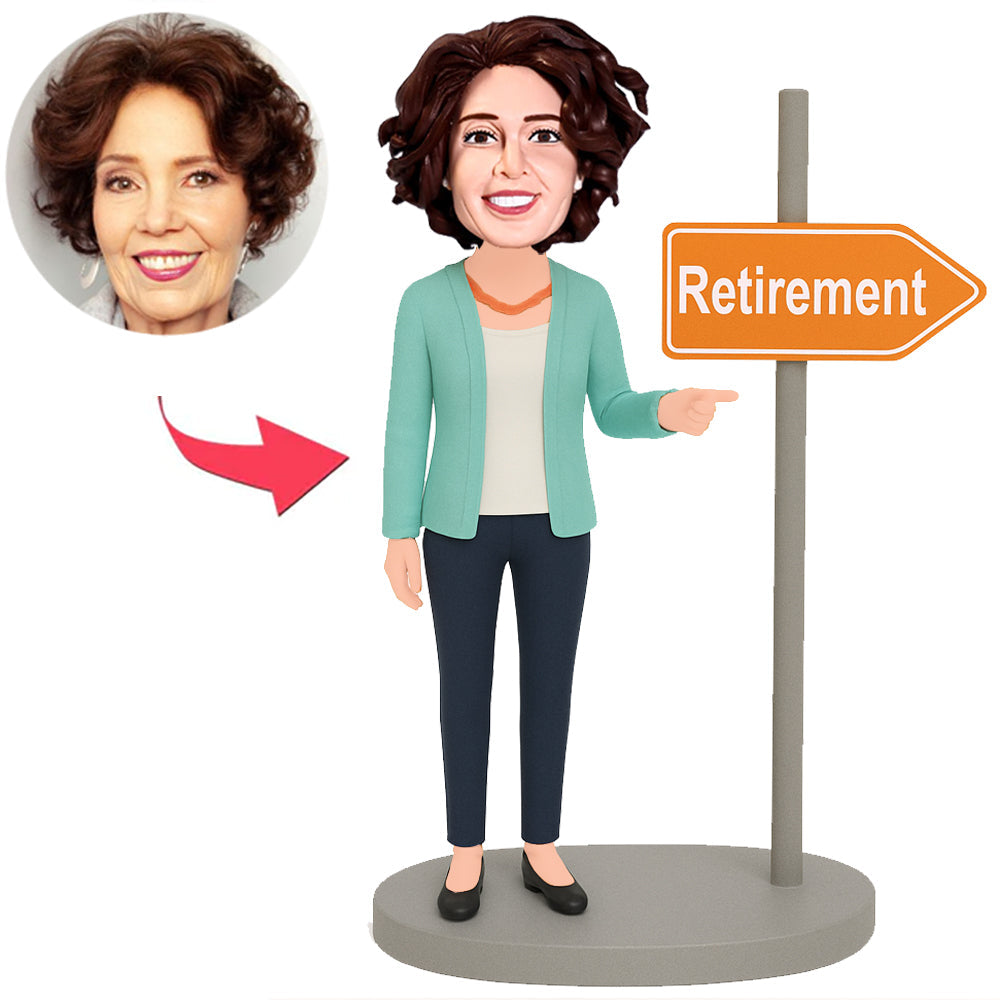 Woman and Retirement Street Sign Custom Bobbleheads