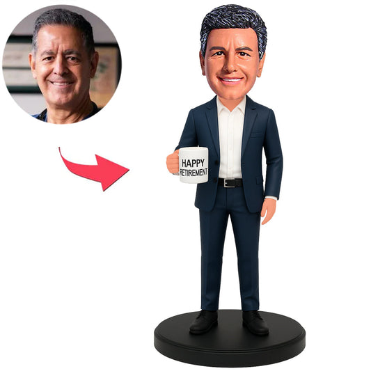 Happy Retirement Business Man Holding Cup Custom Bobbleheads